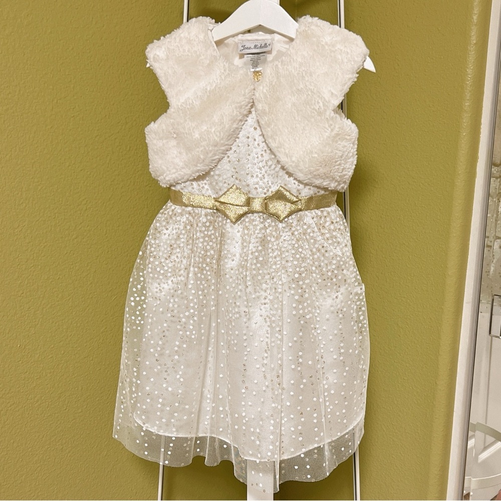Jona Michelle Girls 2-Pc Ivory & Gold Sparkle Dress Set 4T